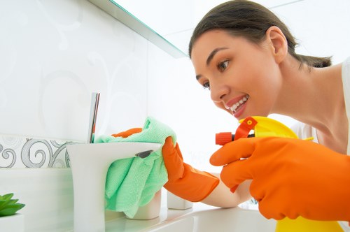 Cleaner working in a SE8 living room with dusting and vacuuming tools